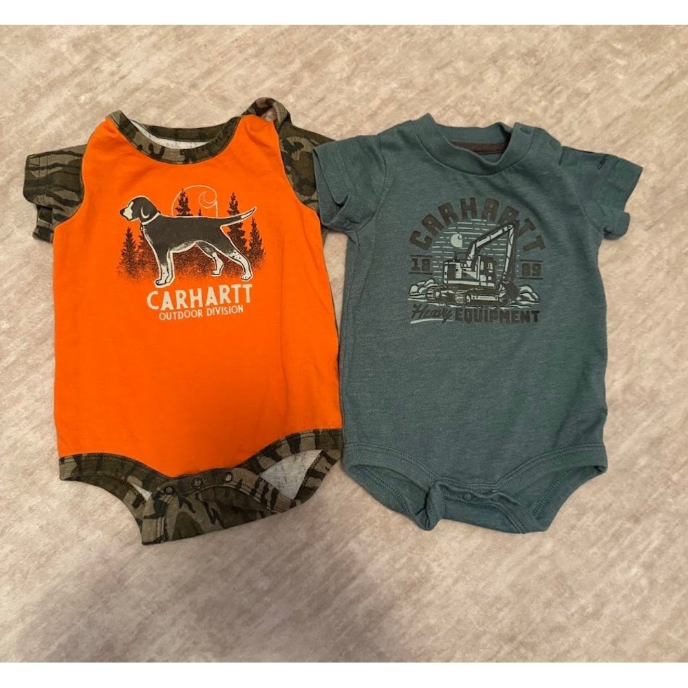 Carhartt Baby Boys Bodysuit Lot 2 Pack Orange Camo Blue Excavator 3 Months